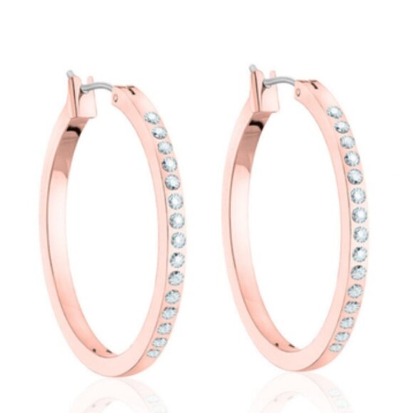 MINICCI Polished Rose Gold Tone Sparkling Crystal Hoop Earrings, Women's Jewelry - Picture 1 of 11
